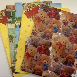 Teddy Bear and Cartoon Print Gift Wrap Set